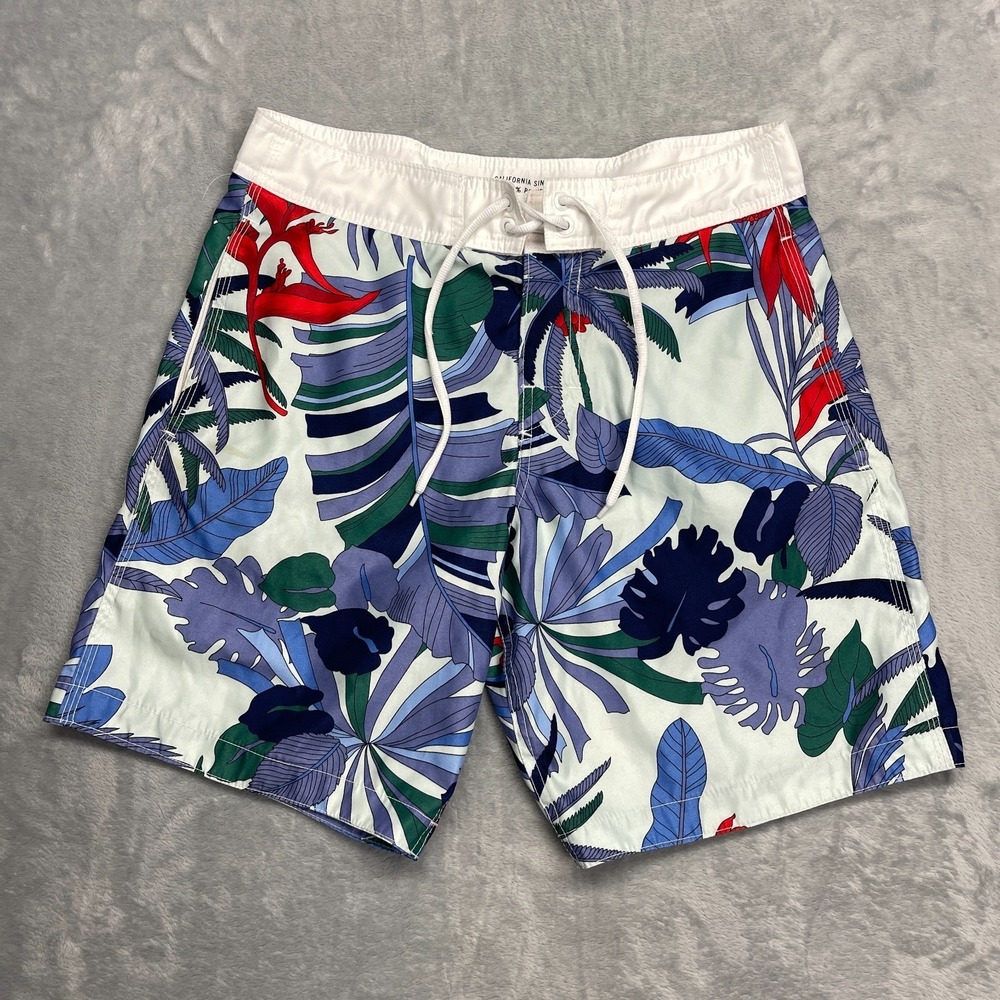 Gap Shorts Mens S Multi Leaf Print Board Surf Surfing Water Polo Drawstring Y2k